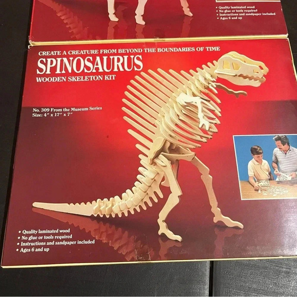 Vintage Wood Dinosaur Models Lot of 2 Safari LTD Brachiosaurus & Spinosaurus - Picture 2 of 7